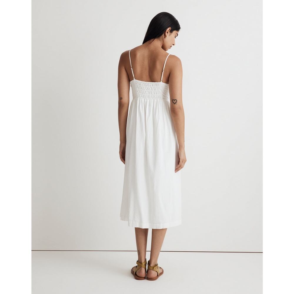 Madewell White Linen Blend Midi Dress Sweetheart Cutout Tie Back 10 - Picture 7 of 16